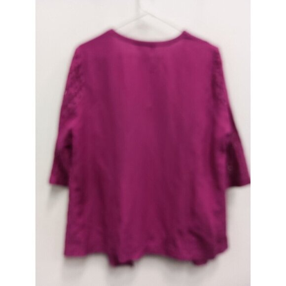 Catherines Womens 3/4 Sleeve Eyelet Cardigan Size 14/16 Magenta Pink Open Cotton - Picture 6 of 7